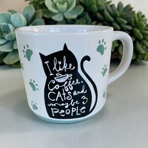 NEW I Like Coffee Cats & Maybe 3 People Black Cat Coffee Tea 16oz Mint Green Mug